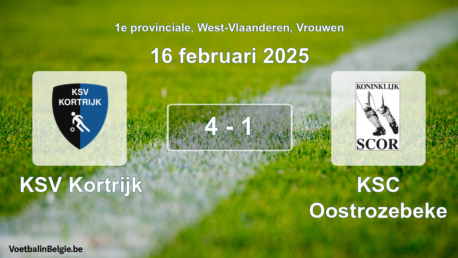 Gespeelde wedstrijd vrouwenvoetbal: KSV Kortrijk - KSC Oostrozebeke 4 - 1 (16 februari 2025)