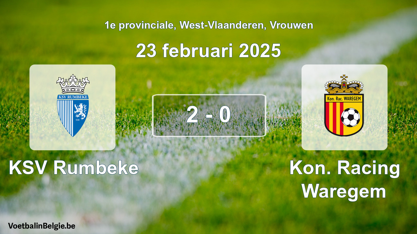 Gespeelde wedstrijd vrouwenvoetbal: KSV Rumbeke - Kon. Racing Waregem 2 - 0 (23 februari 2025)