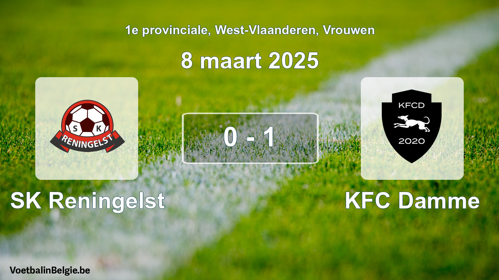 Gespeelde wedstrijd vrouwenvoetbal: SK Reningelst - KFC Damme 0 - 1 (8 maart 2025)
