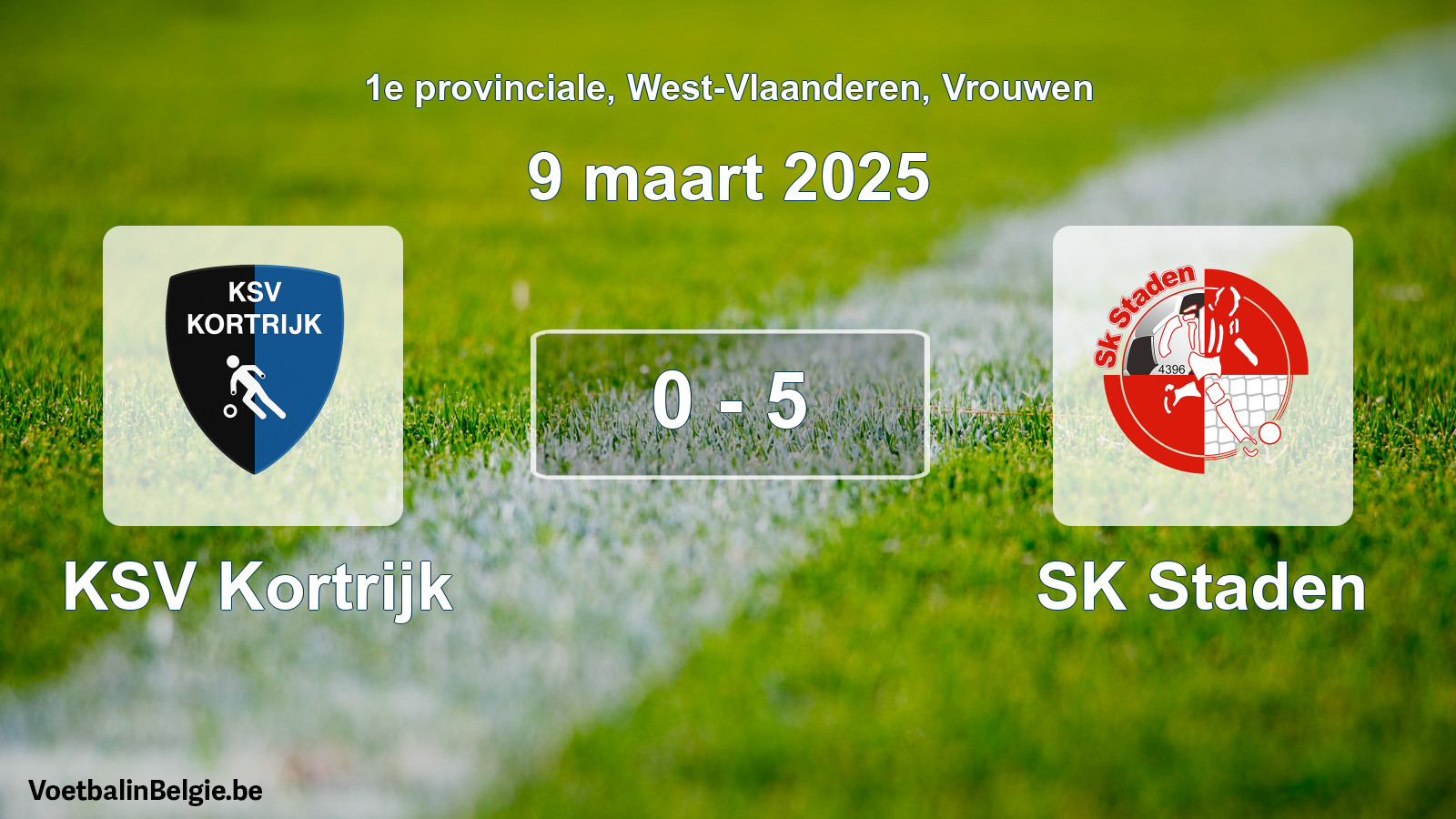 Gespeelde wedstrijd vrouwenvoetbal: KSV Kortrijk - SK Staden 0 - 5 (9 maart 2025)