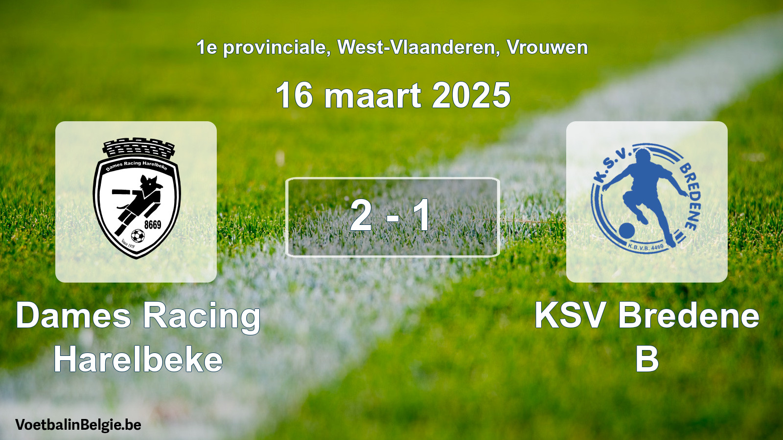 Gespeelde wedstrijd vrouwenvoetbal: Dames Racing Harelbeke - KSV Bredene B 2 - 1 (16 maart 2025)