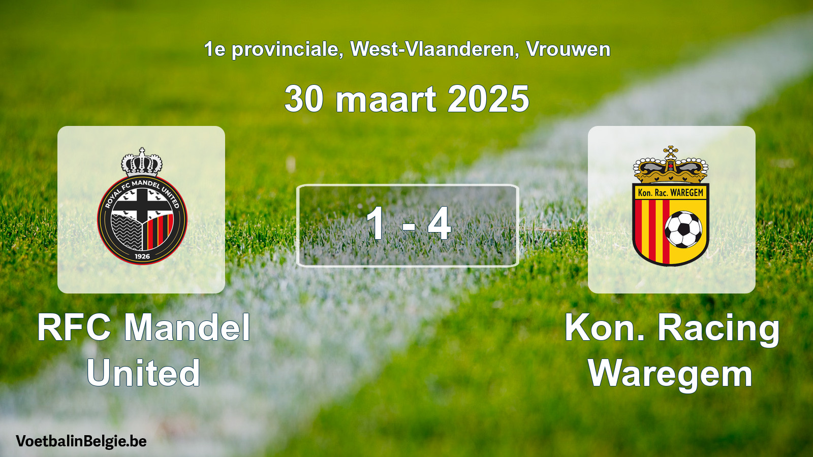 Gespeelde wedstrijd vrouwenvoetbal: RFC Mandel United - Kon. Racing Waregem 1 - 4 (30 maart 2025)