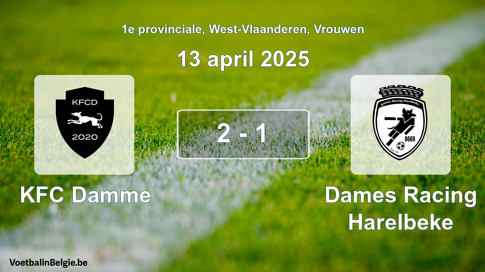 Gespeelde wedstrijd vrouwenvoetbal: KFC Damme - Dames Racing Harelbeke 2 - 1 (13 april 2025)