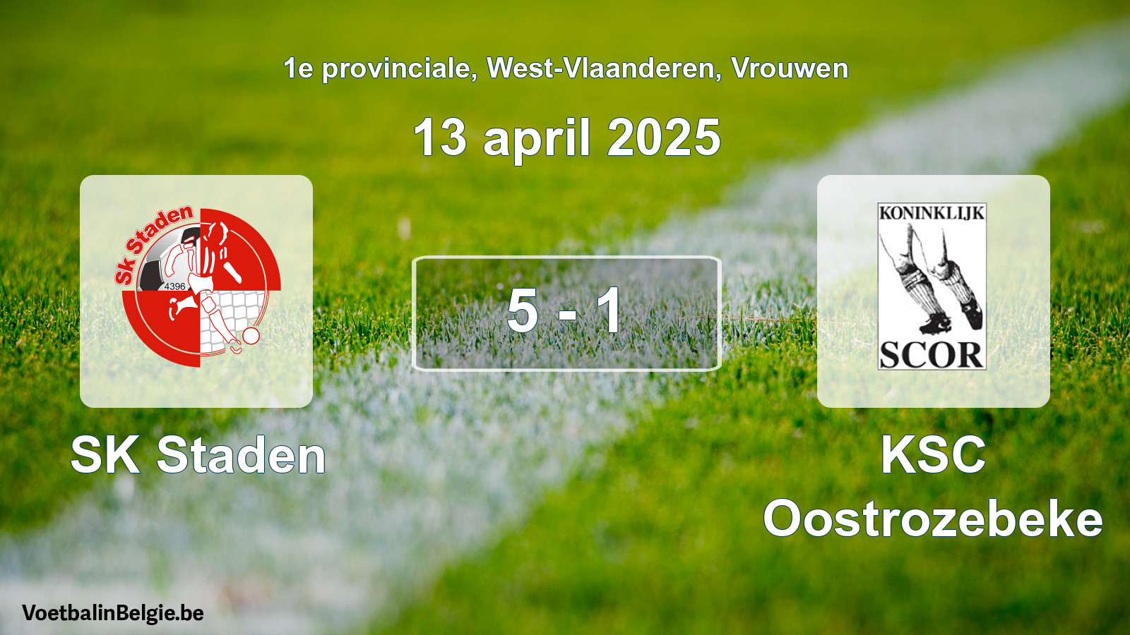 Gespeelde wedstrijd vrouwenvoetbal: SK Staden - KSC Oostrozebeke 5 - 1 (13 april 2025)