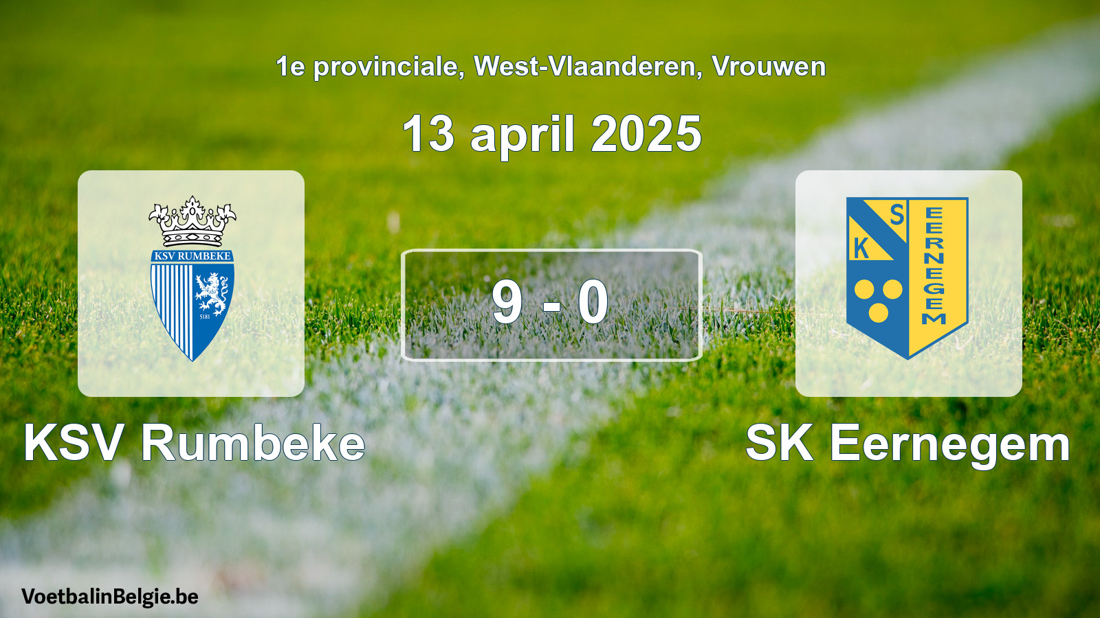 Gespeelde wedstrijd vrouwenvoetbal: KSV Rumbeke - SK Eernegem 9 - 0 (13 april 2025)