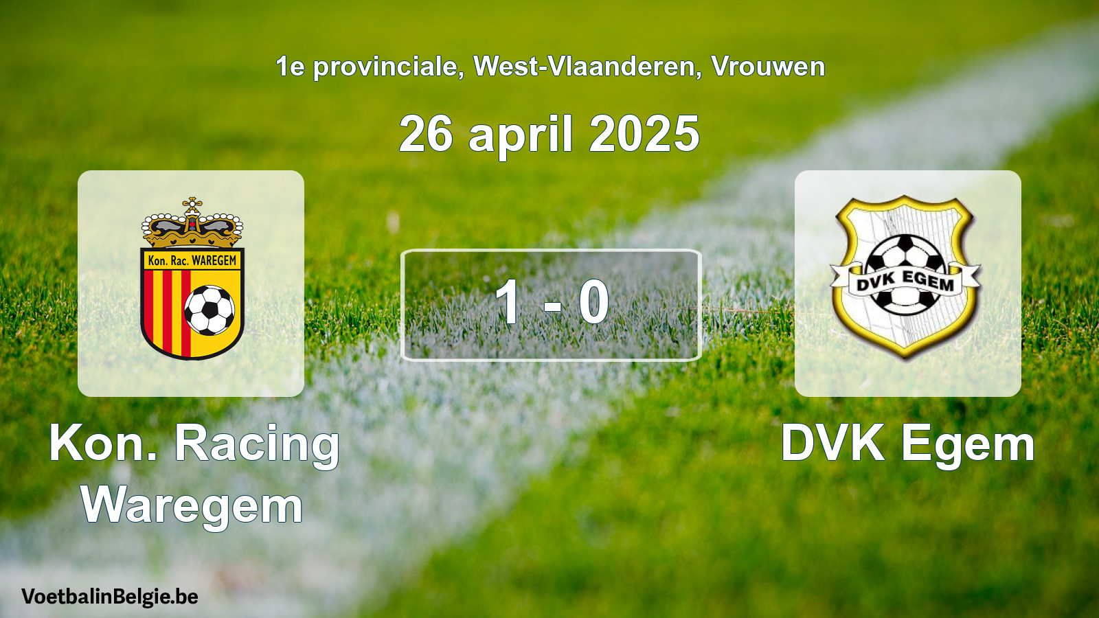 Gespeelde wedstrijd vrouwenvoetbal: Kon. Racing Waregem - DVK Egem 1 - 0 (26 april 2025)