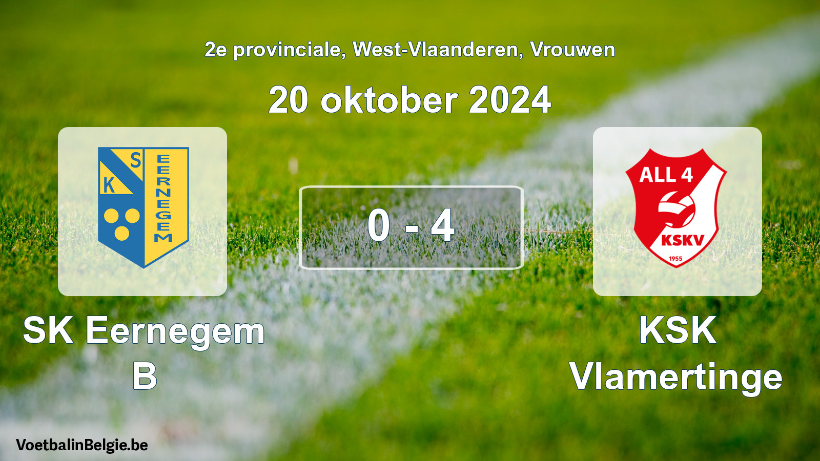 Gespeelde wedstrijd vrouwenvoetbal: SK Eernegem B - KSK Vlamertinge 0 - 4 (20 oktober 2024)