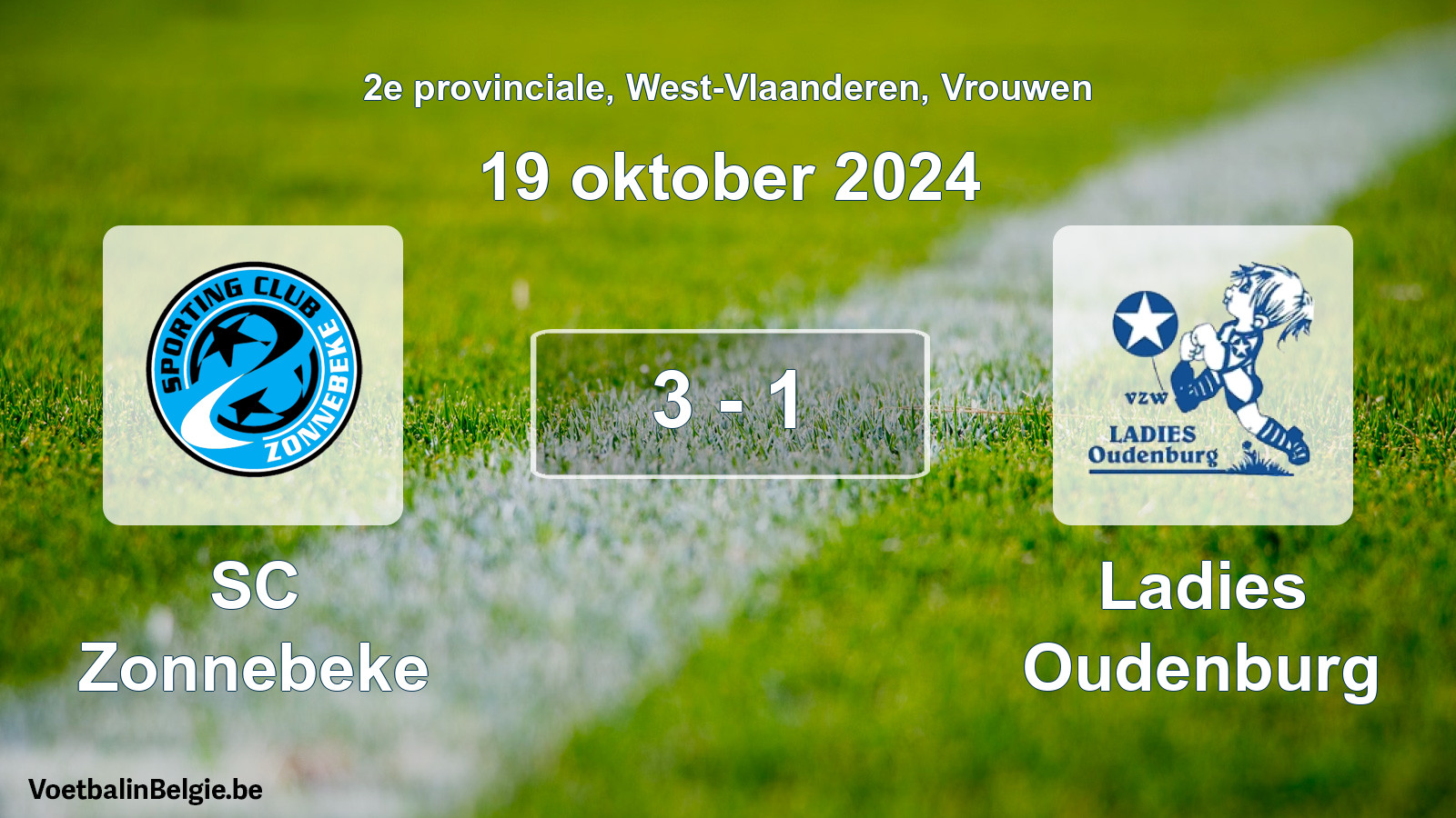 Gespeelde wedstrijd vrouwenvoetbal: SC Zonnebeke - Ladies Oudenburg 3 - 1 (19 oktober 2024)