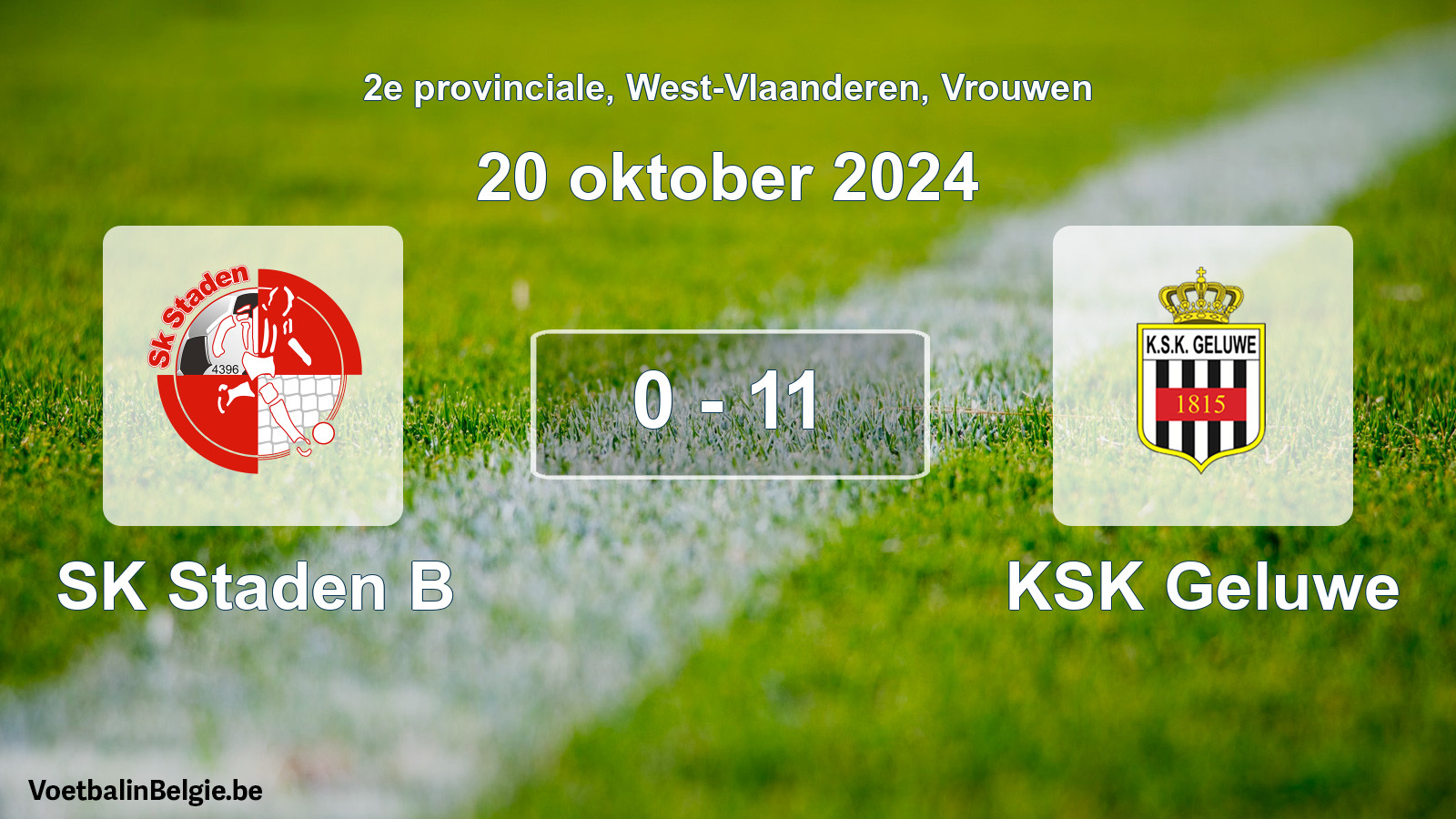Gespeelde wedstrijd vrouwenvoetbal: SK Staden B - KSK Geluwe 0 - 11 (20 oktober 2024)