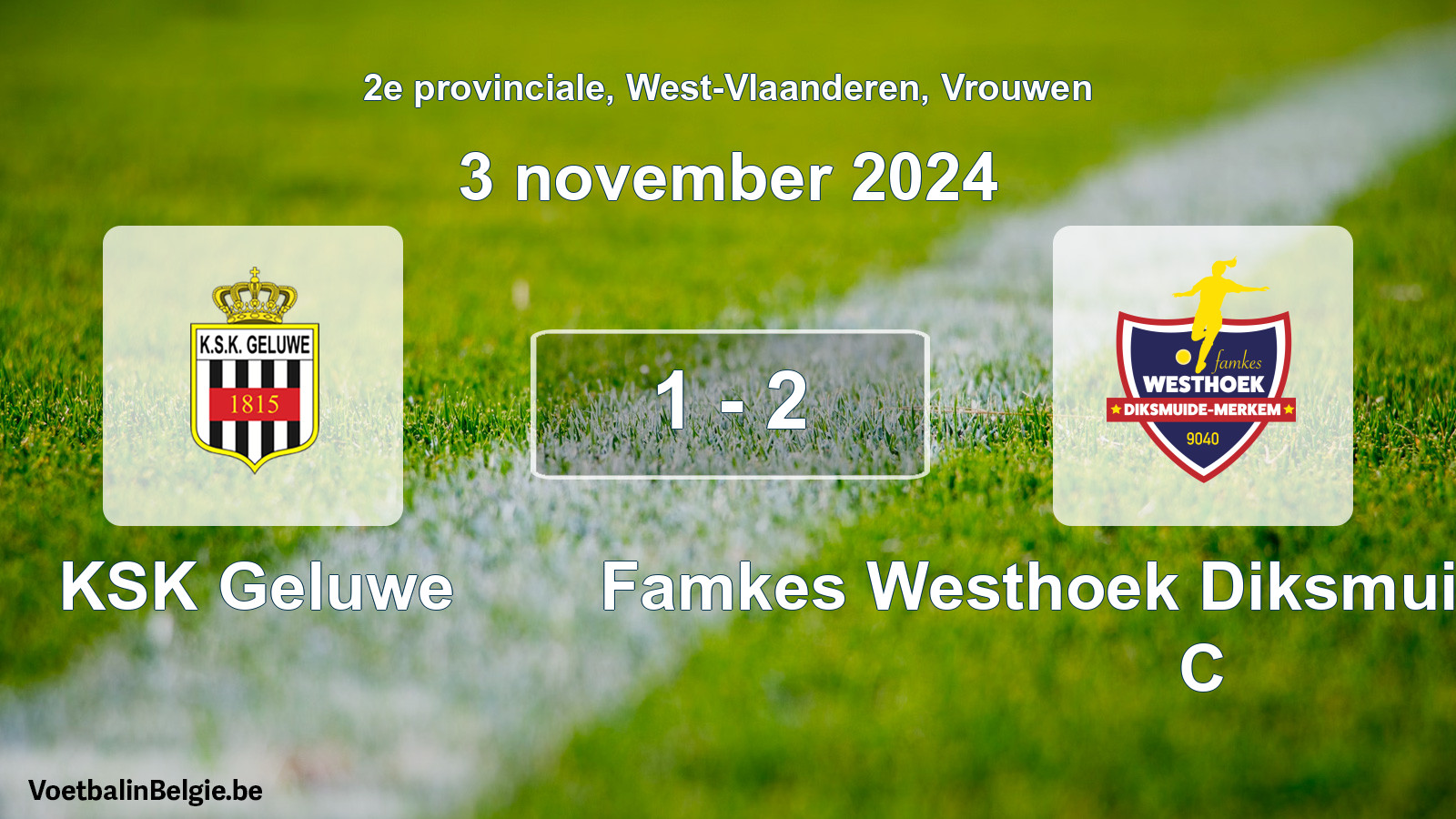 Gespeelde wedstrijd vrouwenvoetbal: KSK Geluwe - Famkes Westhoek Diksmuide Merkem C 1 - 2 (3 november 2024)