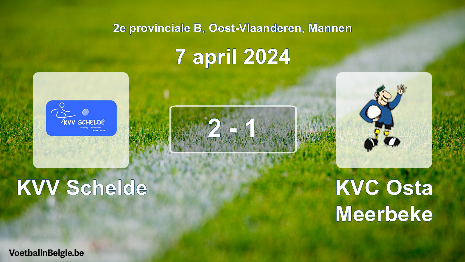 Gespeelde wedstrijd mannenvoetbal: KVV Schelde - KVC Osta Meerbeke 2 - 1 (7 april 2024)