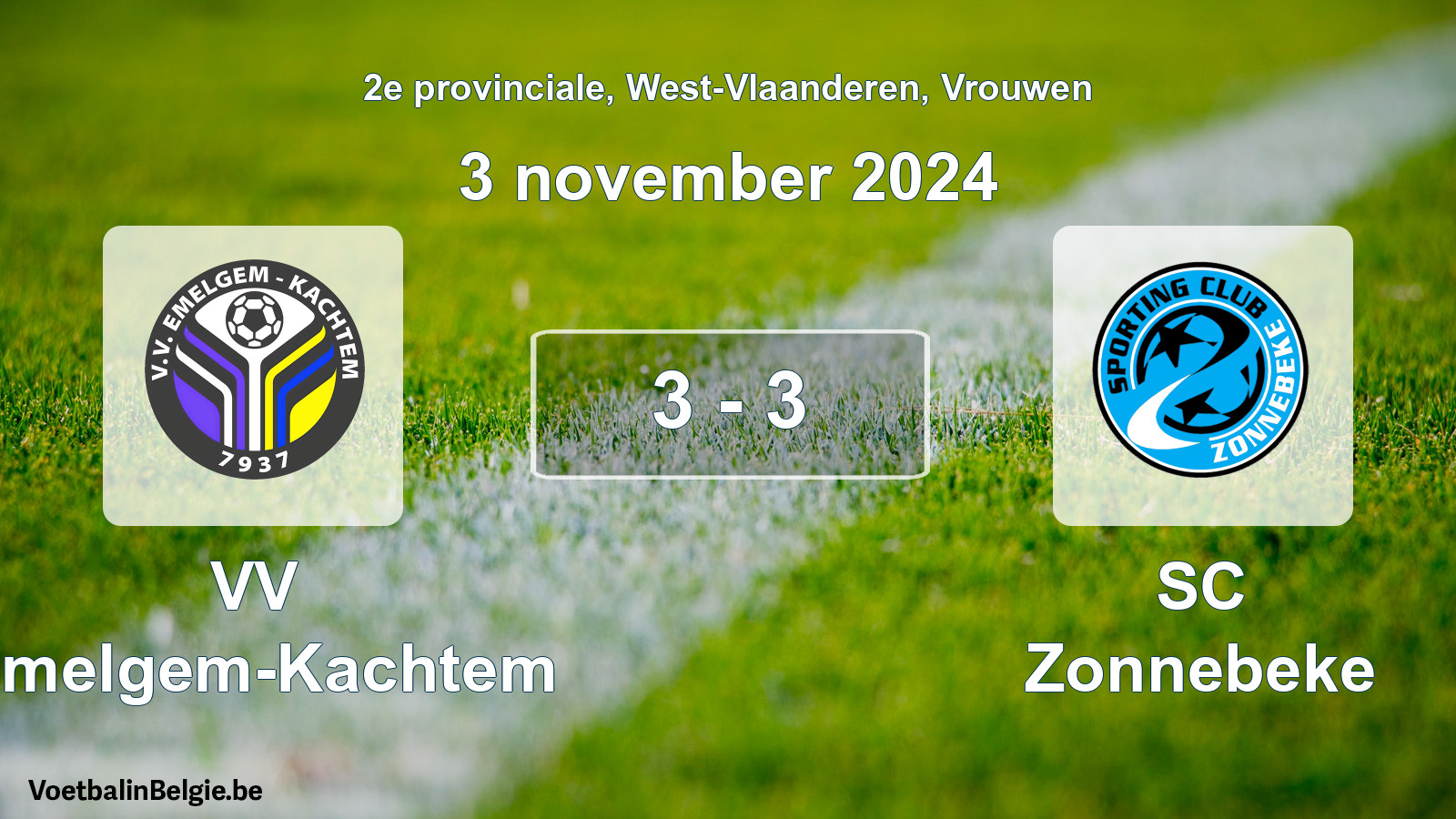 Played match women football: VV Emelgem-Kachtem - SC Zonnebeke 3 - 3 (3 November 2024)