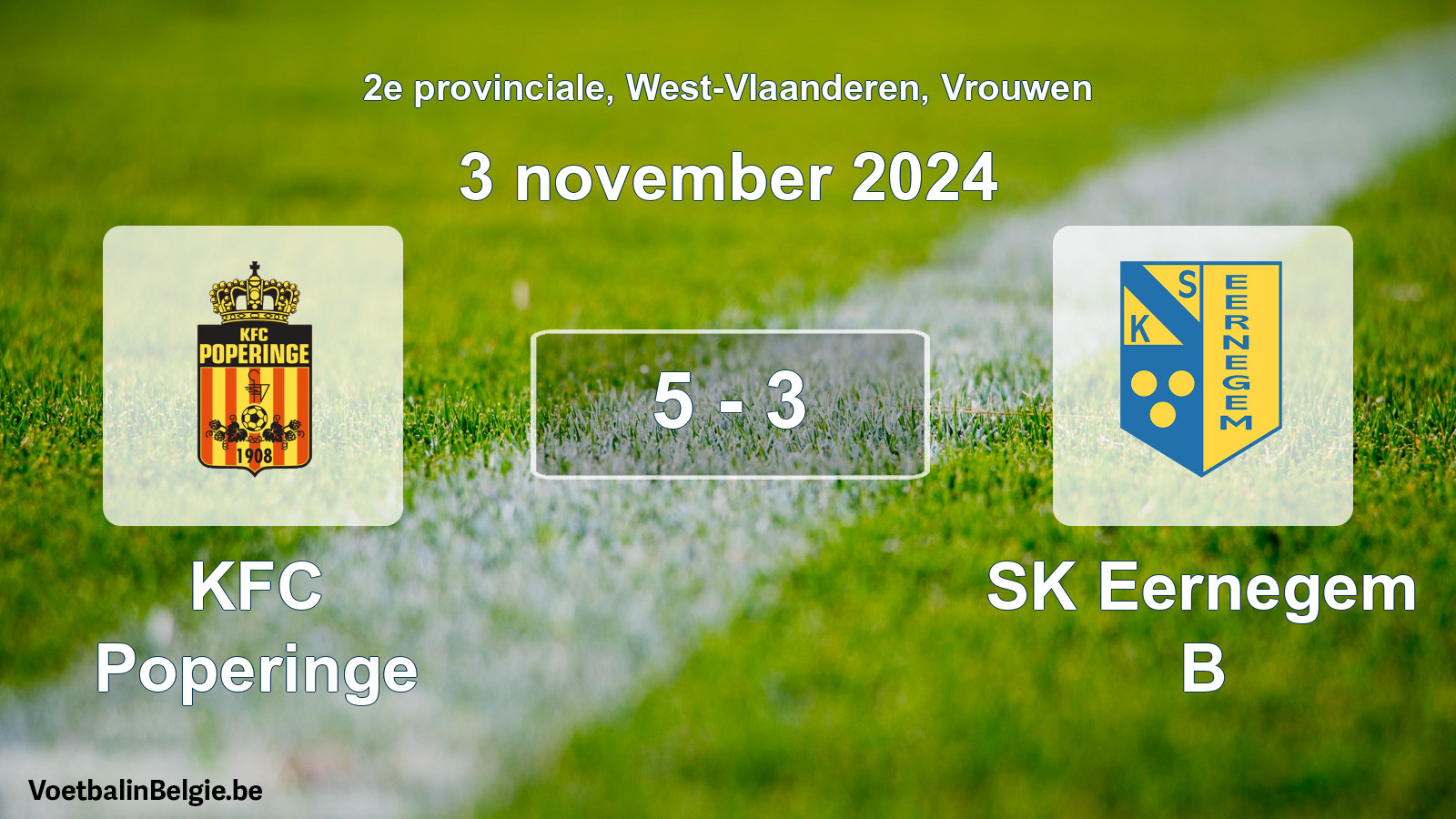 Gespeelde wedstrijd vrouwenvoetbal: KFC Poperinge - SK Eernegem B 5 - 3 (3 november 2024)