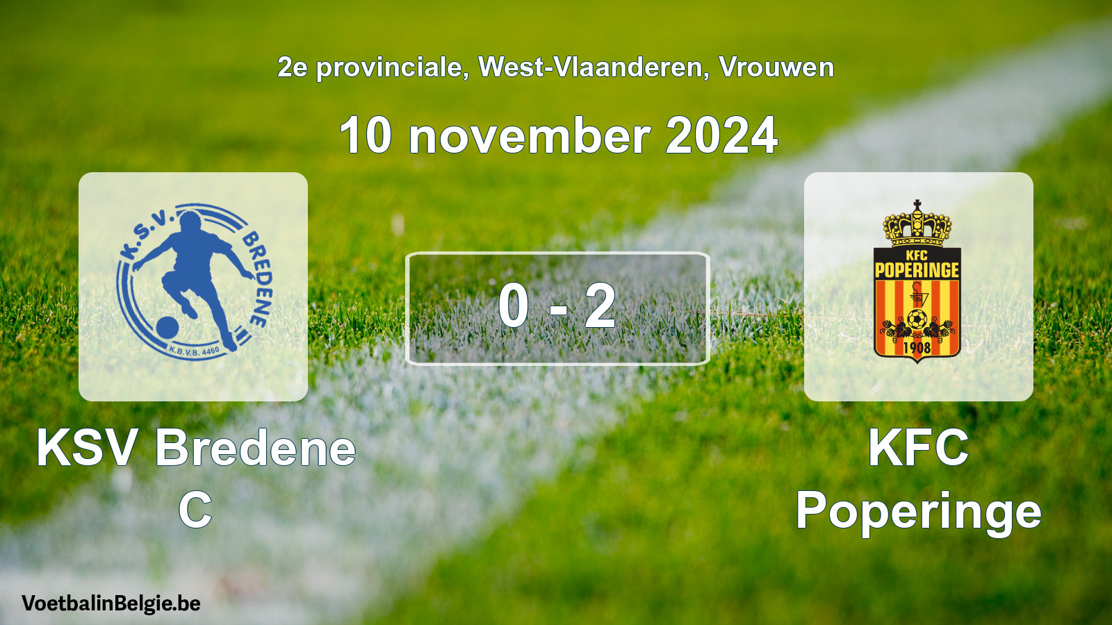 Gespeelde wedstrijd vrouwenvoetbal: KSV Bredene C - KFC Poperinge 0 - 2 (10 november 2024)
