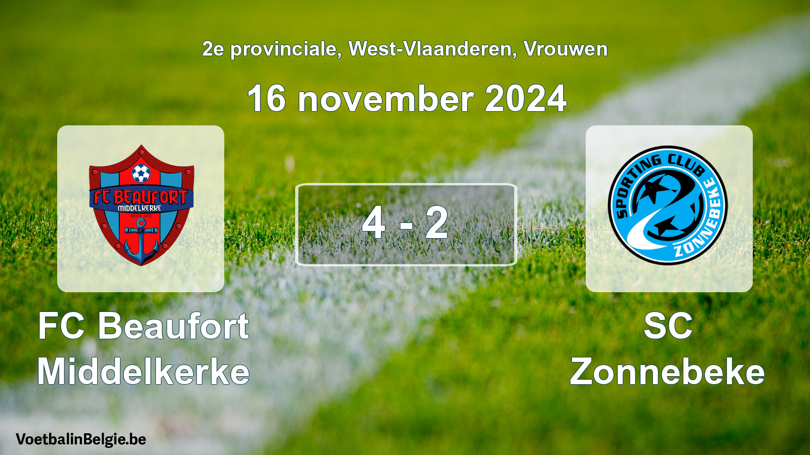 Gespeelde wedstrijd vrouwenvoetbal: FC Beaufort Middelkerke - SC Zonnebeke 4 - 2 (16 november 2024)