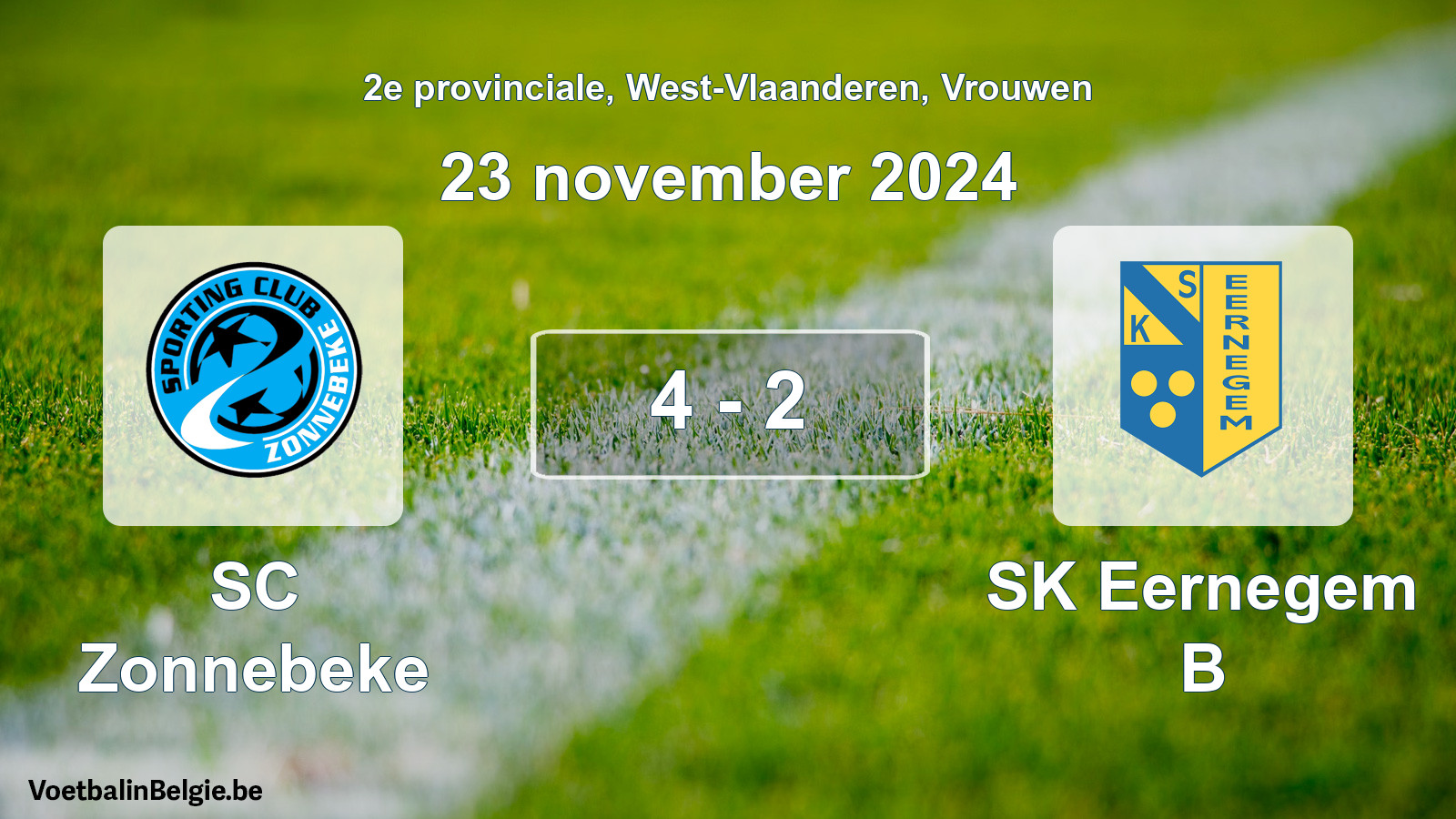 Gespeelde wedstrijd vrouwenvoetbal: SC Zonnebeke - SK Eernegem B 4 - 2 (23 november 2024)
