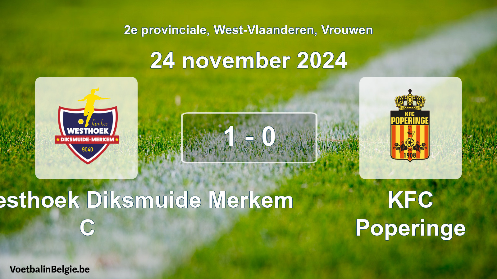 Gespeelde wedstrijd vrouwenvoetbal: Famkes Westhoek Diksmuide Merkem C - KFC Poperinge 1 - 0 (24 november 2024)