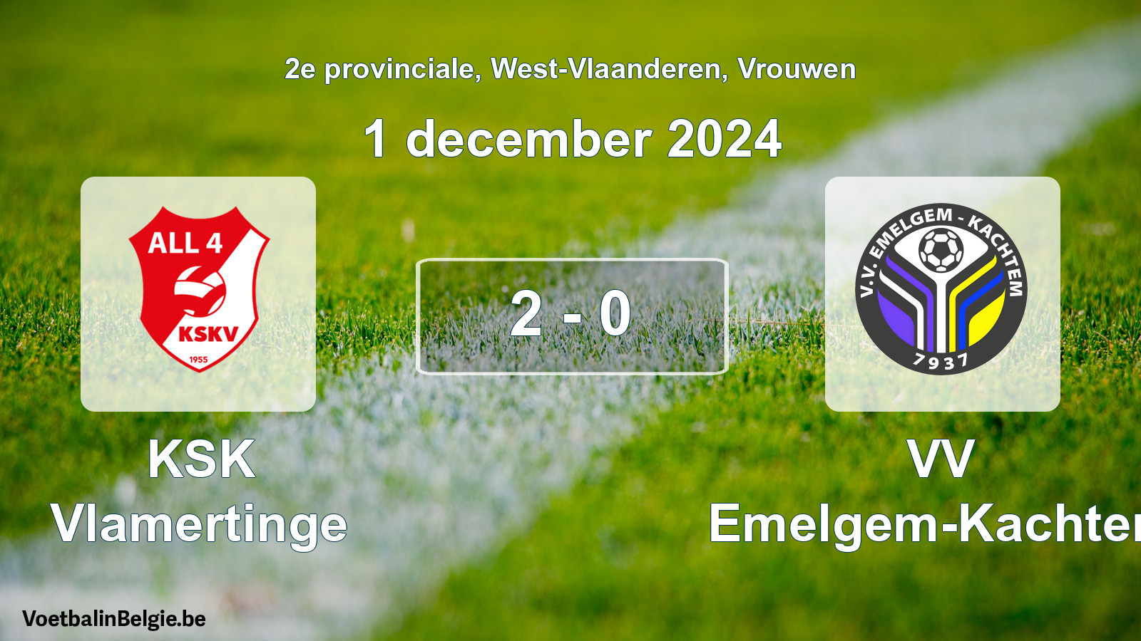 Gespeelde wedstrijd vrouwenvoetbal: KSK Vlamertinge - VV Emelgem-Kachtem 2 - 0 (1 december 2024)