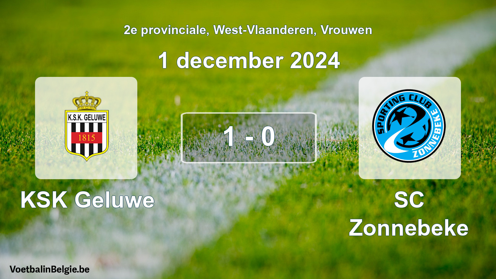 Gespeelde wedstrijd vrouwenvoetbal: KSK Geluwe - SC Zonnebeke 1 - 0 (1 december 2024)