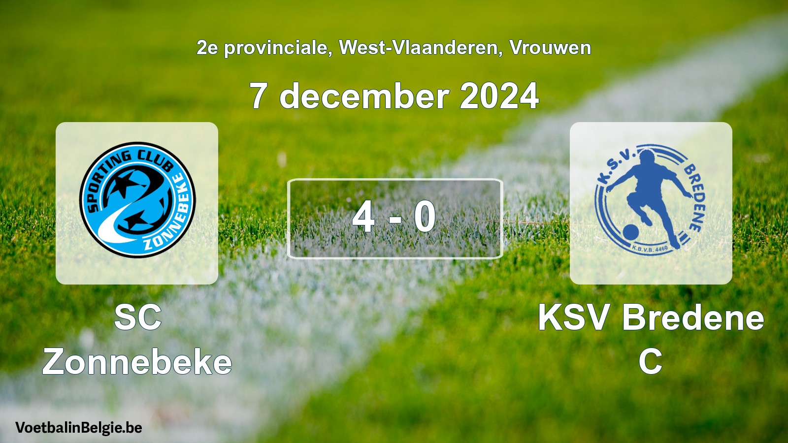 Gespeelde wedstrijd vrouwenvoetbal: SC Zonnebeke - KSV Bredene C 4 - 0 (7 december 2024)