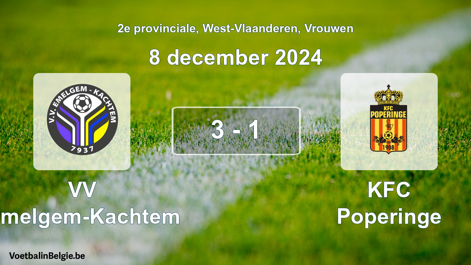 Gespeelde wedstrijd vrouwenvoetbal: VV Emelgem-Kachtem - KFC Poperinge 3 - 1 (8 december 2024)