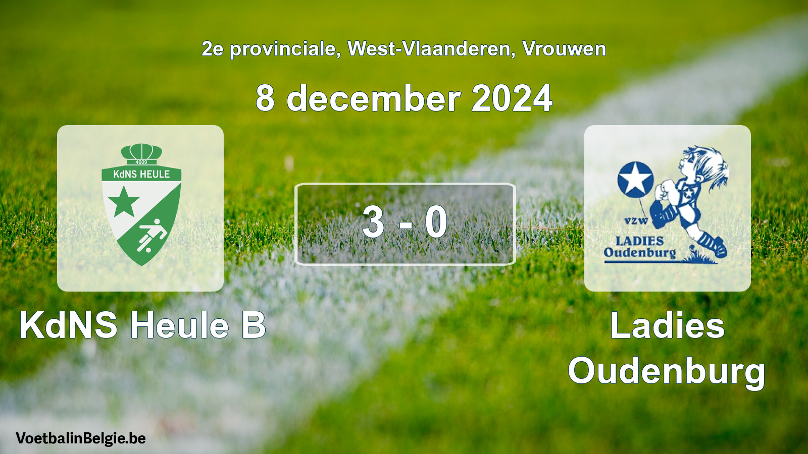 Gespeelde wedstrijd vrouwenvoetbal: KdNS Heule B - Ladies Oudenburg 3 - 0 (8 december 2024)