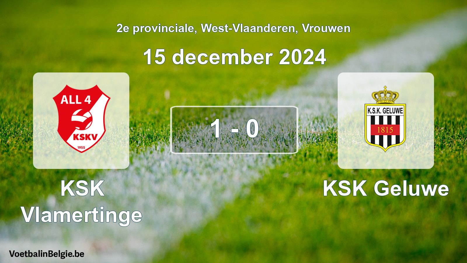 Gespieltes Spiel frauen-Fußball: KSK Vlamertinge - KSK Geluwe 1 - 0 (15 Dezember 2024)