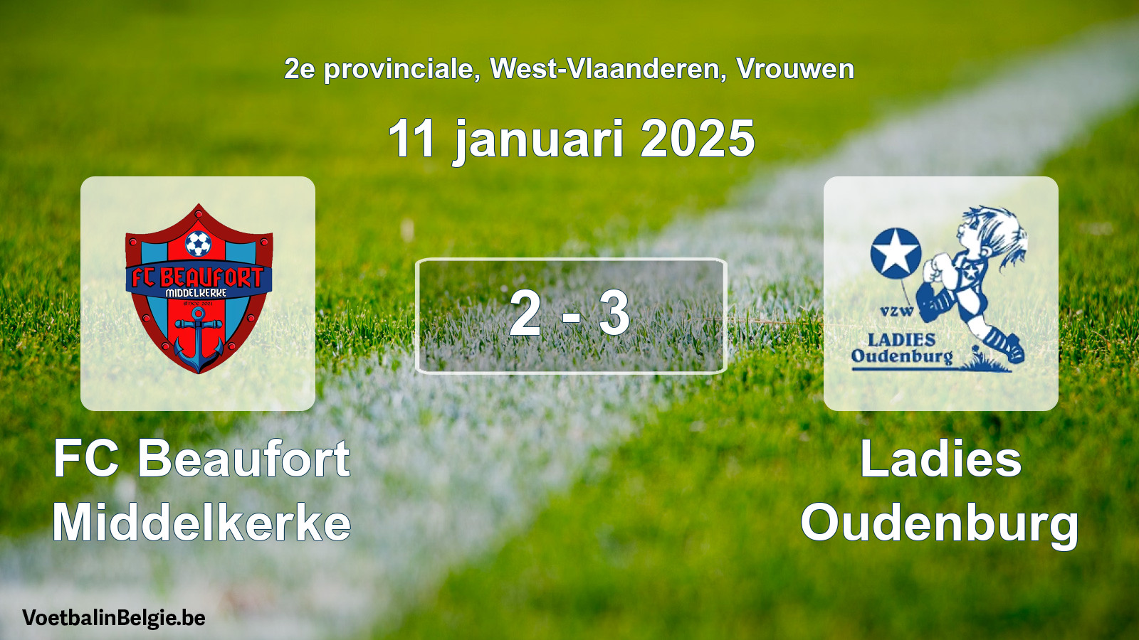 Gespeelde wedstrijd vrouwenvoetbal: FC Beaufort Middelkerke - Ladies Oudenburg 2 - 3 (11 januari 2025)
