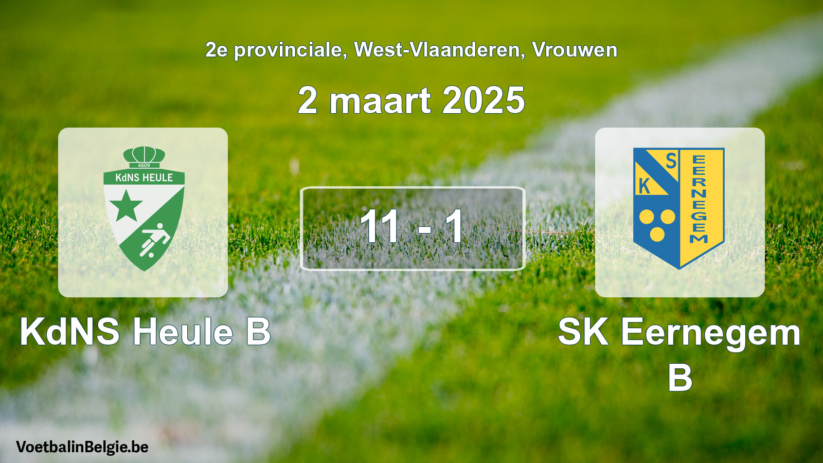 Gespeelde wedstrijd vrouwenvoetbal: KdNS Heule B - SK Eernegem B 11 - 1 (2 maart 2025)