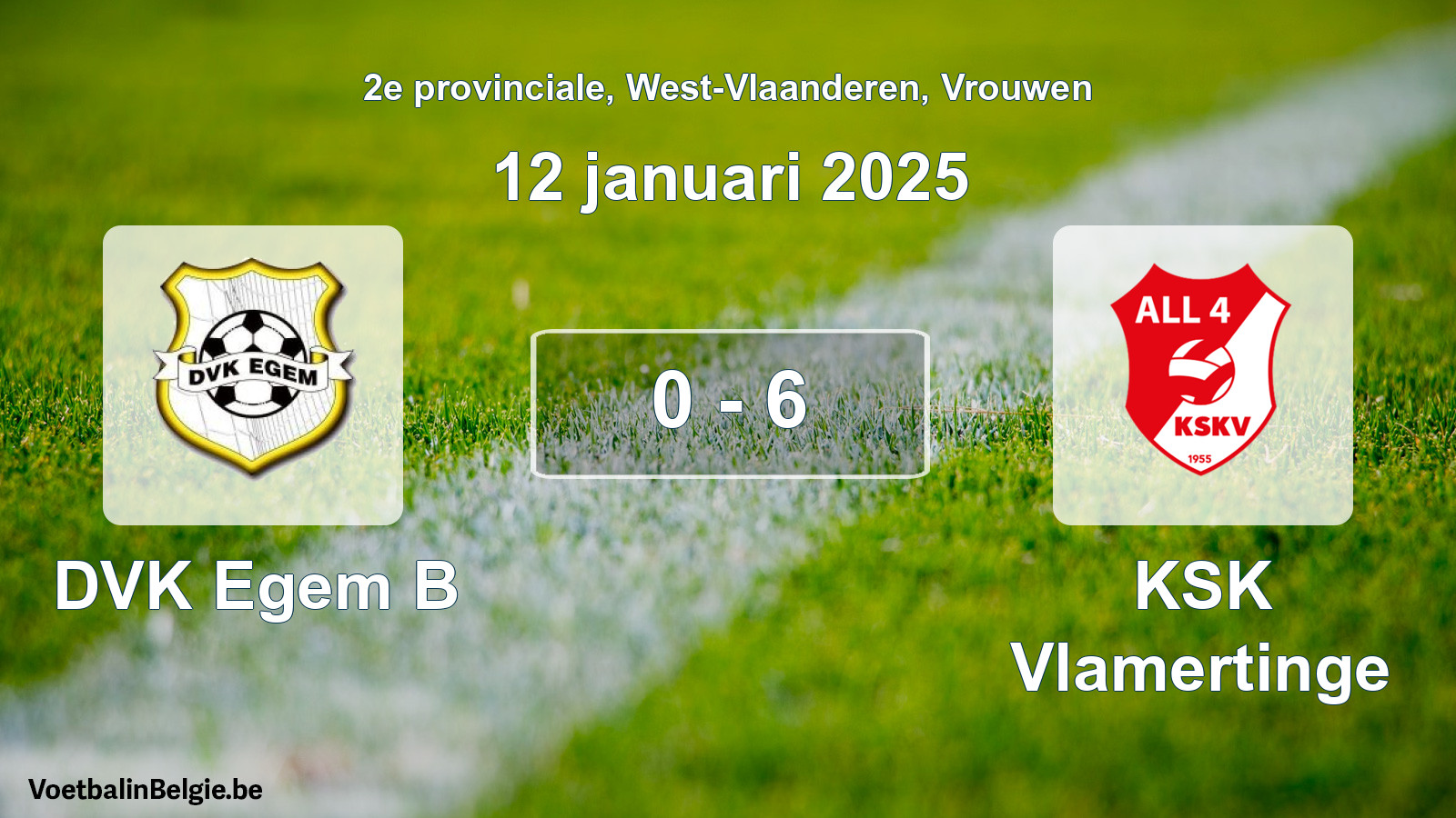 Gespeelde wedstrijd vrouwenvoetbal: DVK Egem B - KSK Vlamertinge 0 - 6 (12 januari 2025)