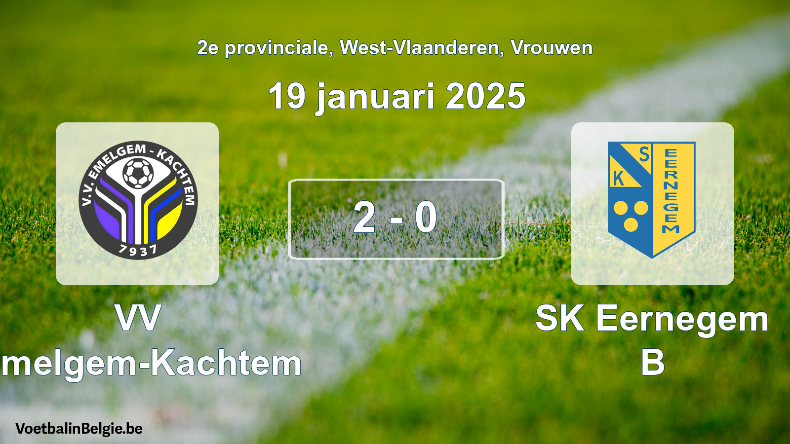Gespeelde wedstrijd vrouwenvoetbal: VV Emelgem-Kachtem - SK Eernegem B 2 - 0 (19 januari 2025)