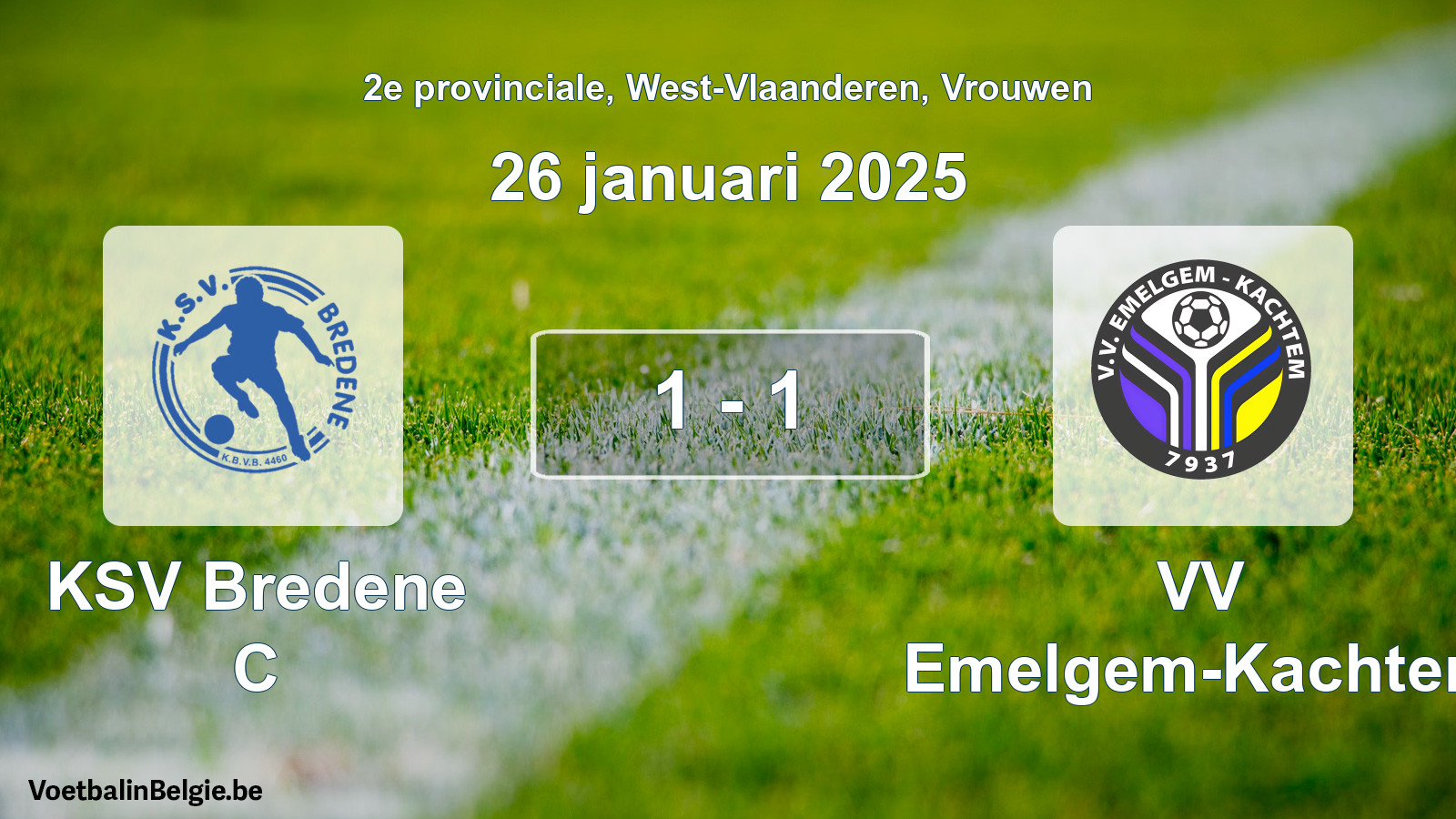 Gespeelde wedstrijd vrouwenvoetbal: KSV Bredene C - VV Emelgem-Kachtem 1 - 1 (26 januari 2025)