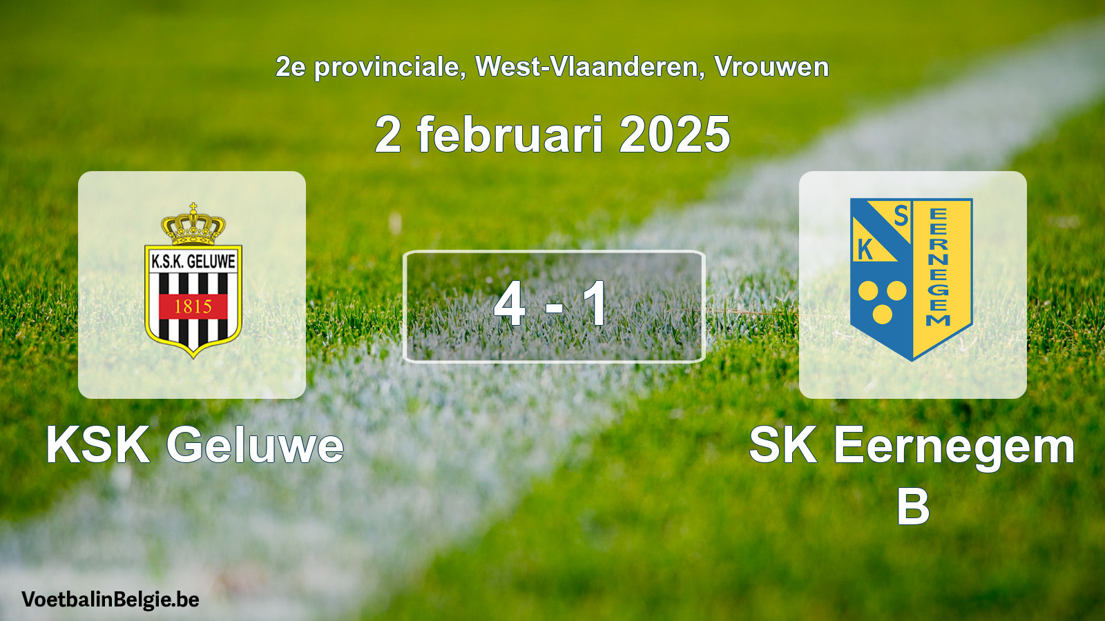 Gespeelde wedstrijd vrouwenvoetbal: KSK Geluwe - SK Eernegem B 4 - 1 (2 februari 2025)