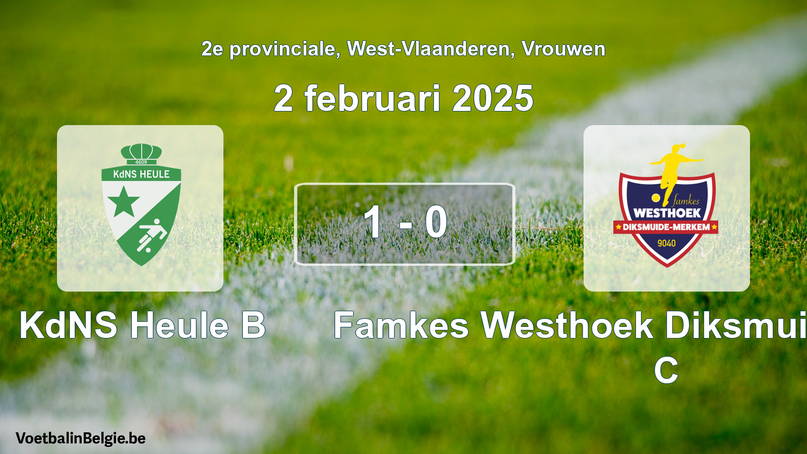Gespeelde wedstrijd vrouwenvoetbal: KdNS Heule B - Famkes Westhoek Diksmuide Merkem C 1 - 0 (2 februari 2025)