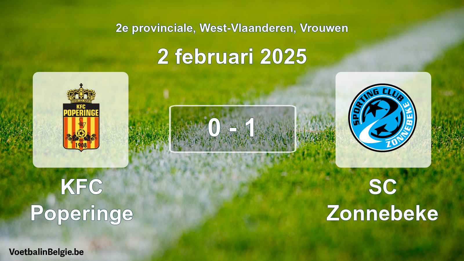 Gespeelde wedstrijd vrouwenvoetbal: KFC Poperinge - SC Zonnebeke 0 - 1 (2 februari 2025)