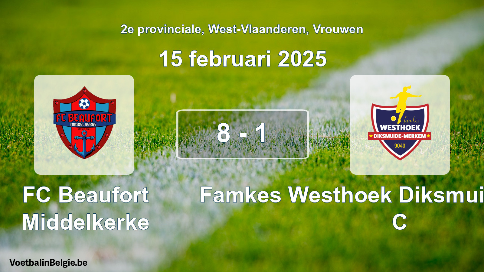 Gespeelde wedstrijd vrouwenvoetbal: FC Beaufort Middelkerke - Famkes Westhoek Diksmuide Merkem C 8 - 1 (15 februari 2025)