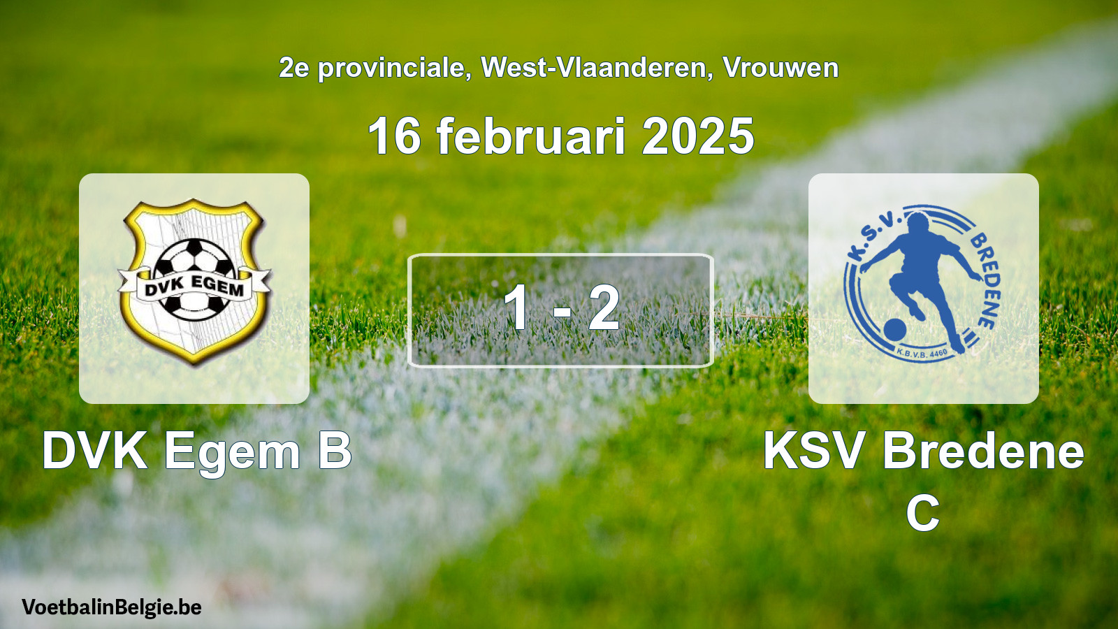 Gespeelde wedstrijd vrouwenvoetbal: DVK Egem B - KSV Bredene C 1 - 2 (16 februari 2025)