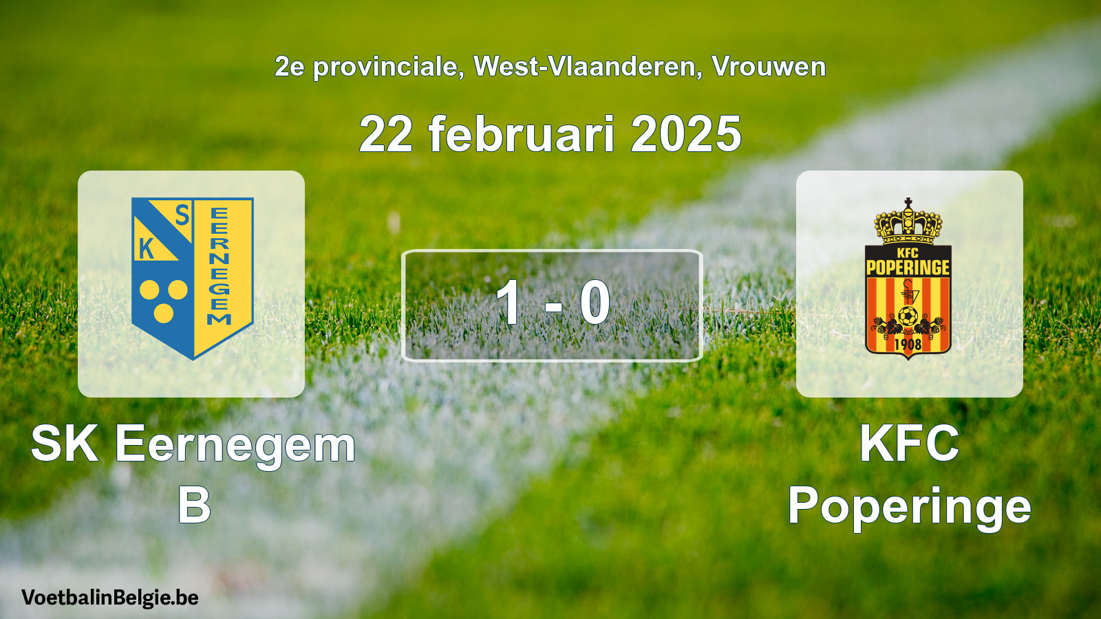 Gespeelde wedstrijd vrouwenvoetbal: SK Eernegem B - KFC Poperinge 1 - 0 (22 februari 2025)