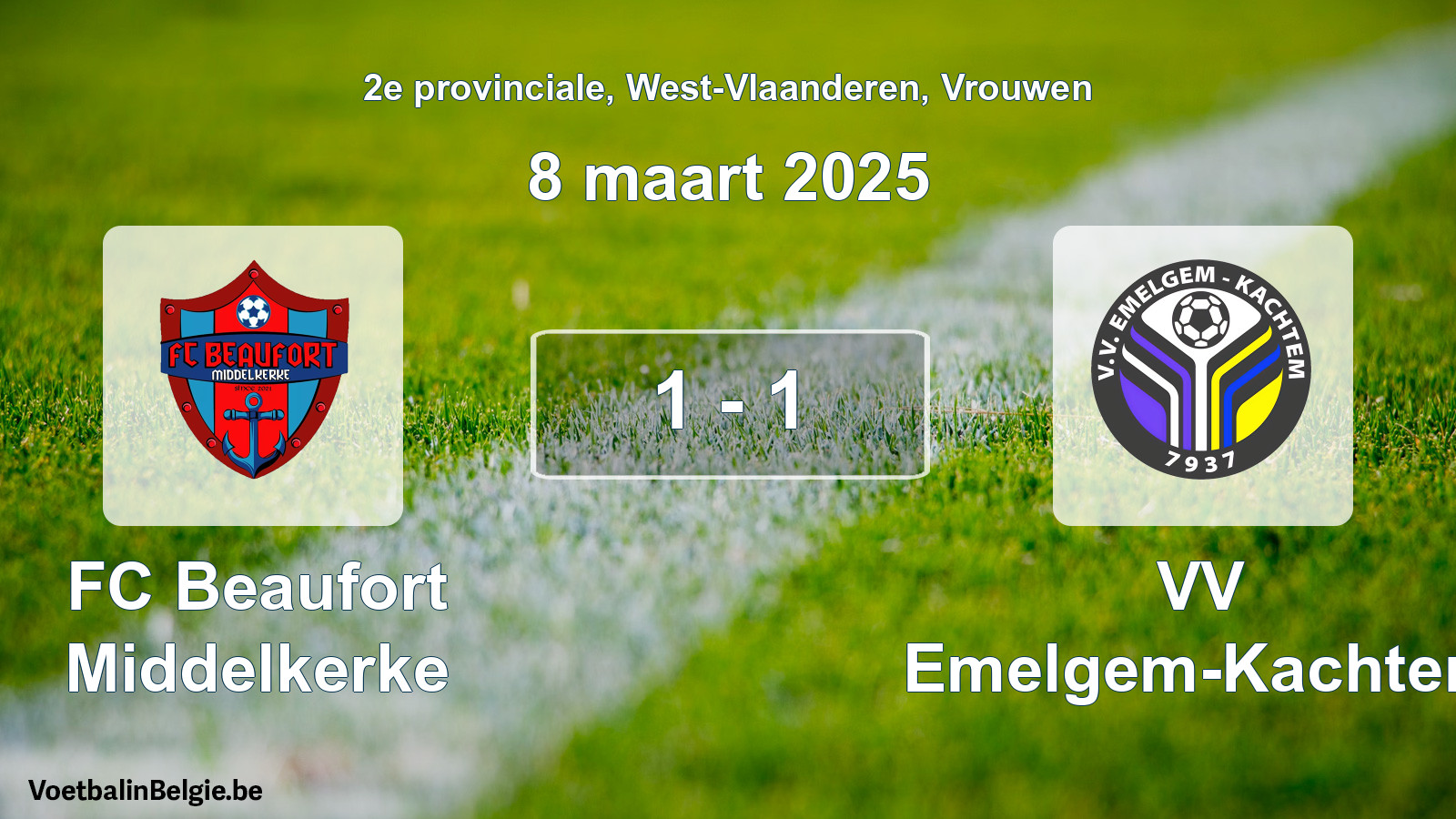 Gespeelde wedstrijd vrouwenvoetbal: FC Beaufort Middelkerke - VV Emelgem-Kachtem 1 - 1 (8 maart 2025)