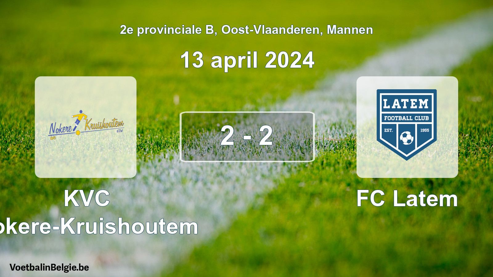 Gespeelde wedstrijd mannenvoetbal: KVC Nokere-Kruishoutem - FC Latem 2 - 2 (13 april 2024)
