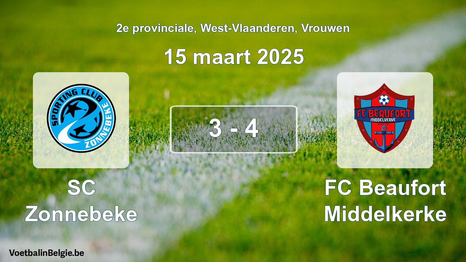 Played match women football: SC Zonnebeke - FC Beaufort Middelkerke 3 - 4 (15 March 2025)