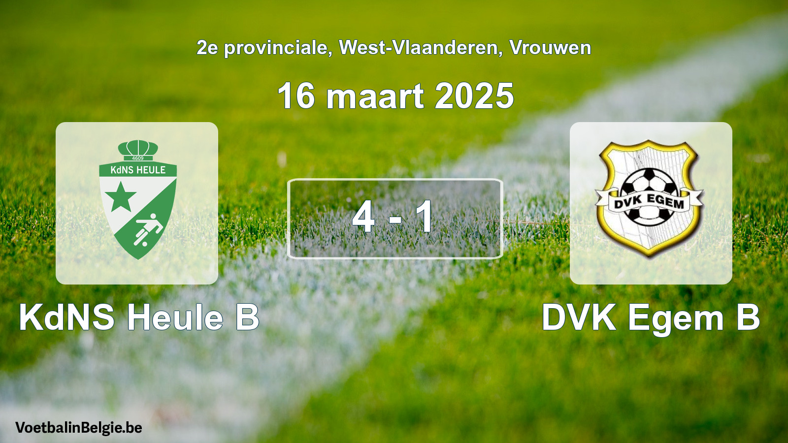 Gespeelde wedstrijd vrouwenvoetbal: KdNS Heule B - DVK Egem B 4 - 1 (16 maart 2025)