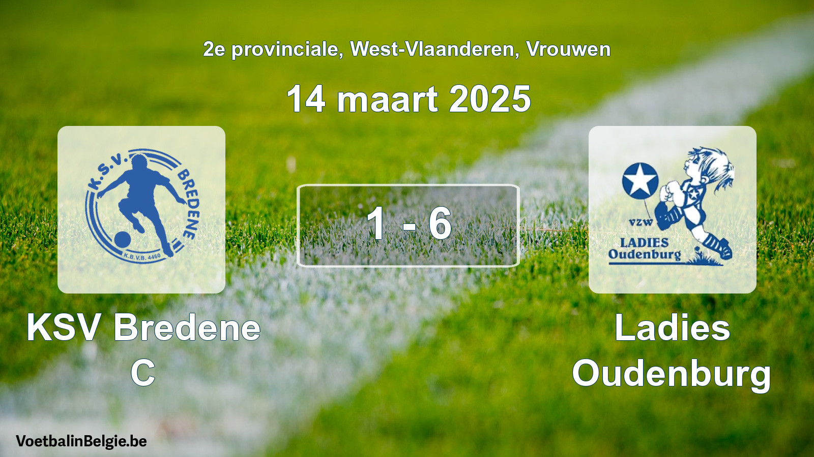 Gespeelde wedstrijd vrouwenvoetbal: KSV Bredene C - Ladies Oudenburg 1 - 6 (14 maart 2025)