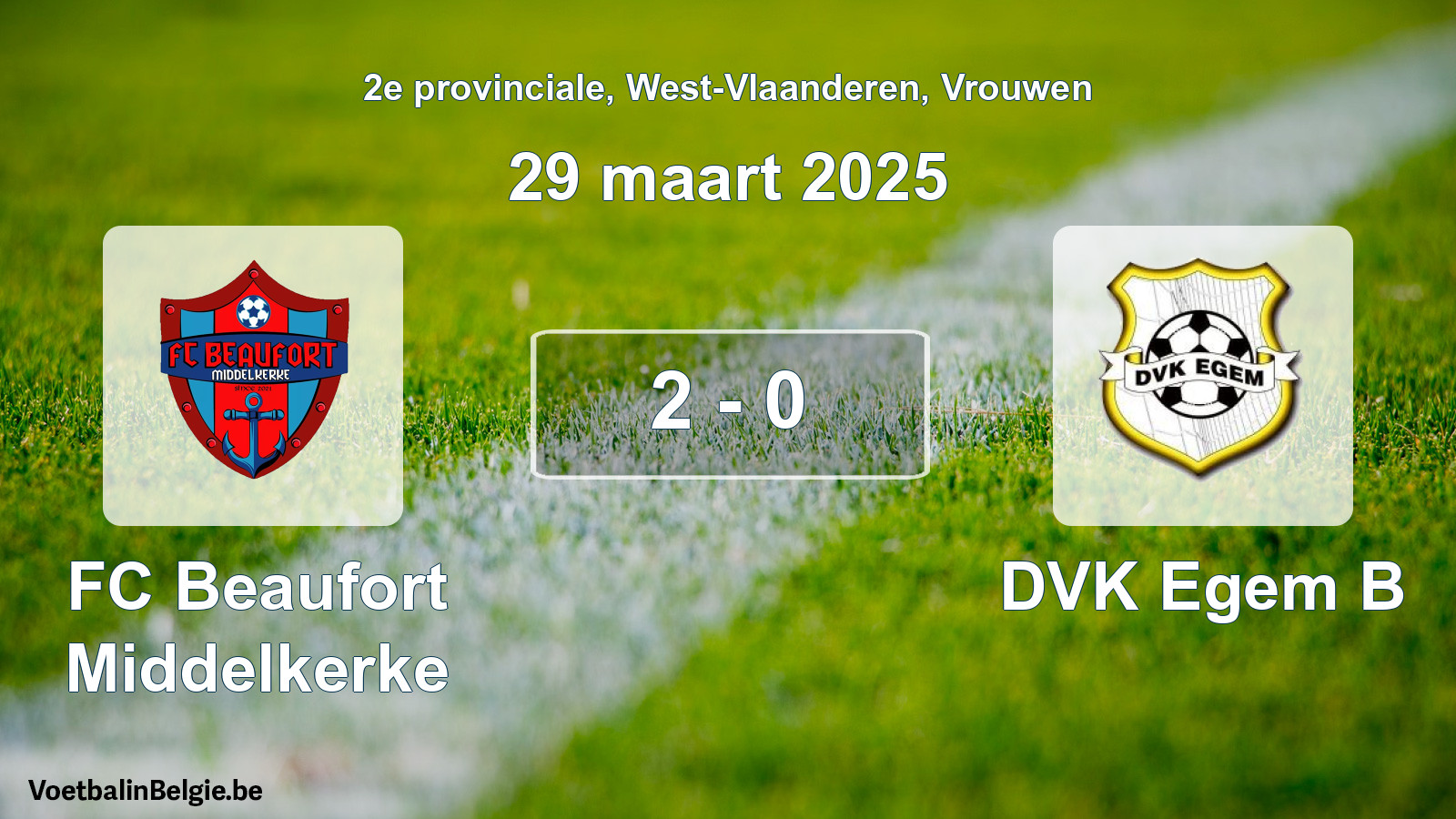 Gespeelde wedstrijd vrouwenvoetbal: FC Beaufort Middelkerke - DVK Egem B 2 - 0 (29 maart 2025)