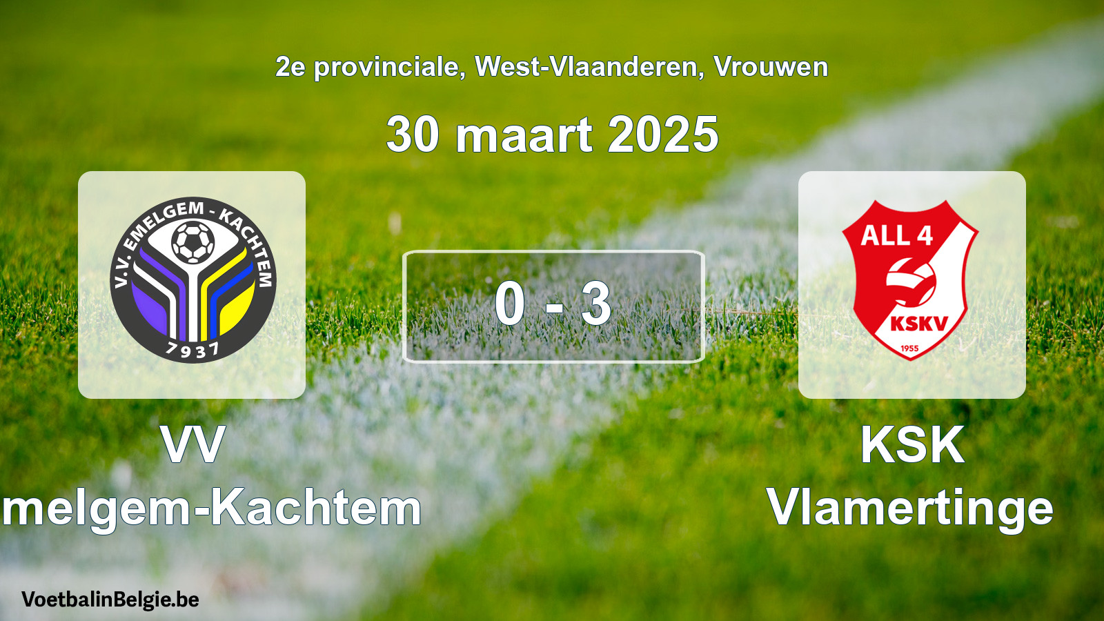 Gespeelde wedstrijd vrouwenvoetbal: VV Emelgem-Kachtem - KSK Vlamertinge 0 - 3 (30 maart 2025)