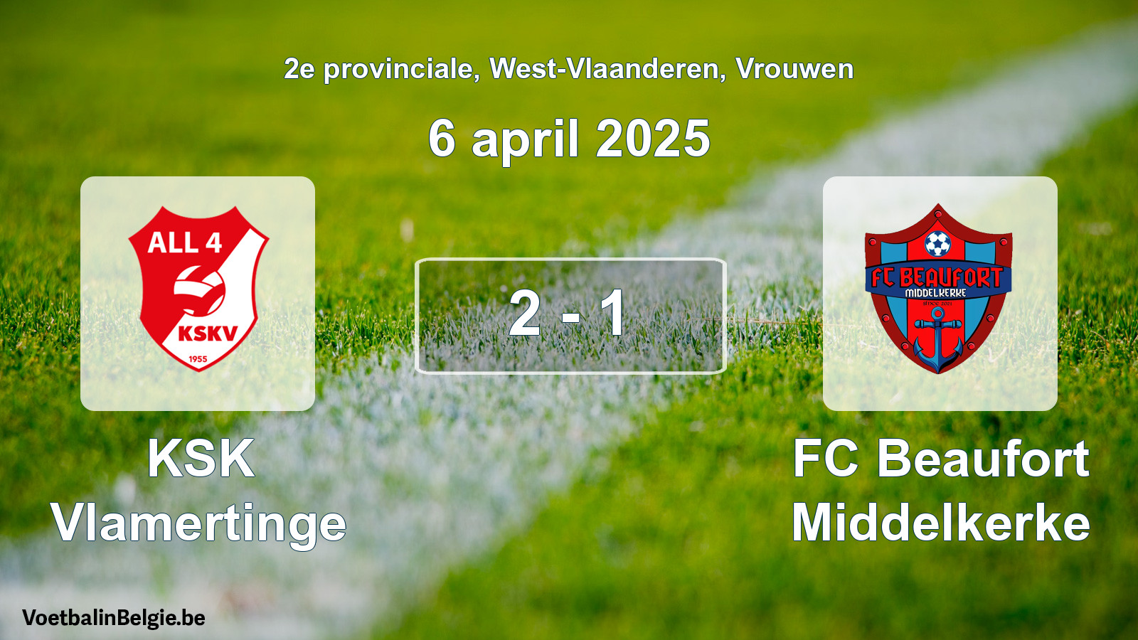 Gespeelde wedstrijd vrouwenvoetbal: KSK Vlamertinge - FC Beaufort Middelkerke 2 - 1 (6 april 2025)