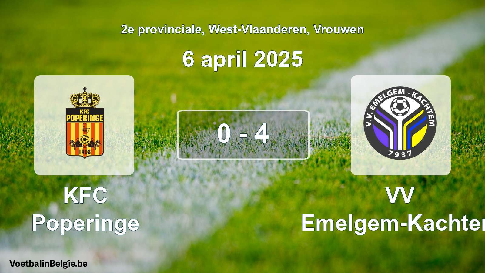 Gespeelde wedstrijd vrouwenvoetbal: KFC Poperinge - VV Emelgem-Kachtem 0 - 4 (6 april 2025)