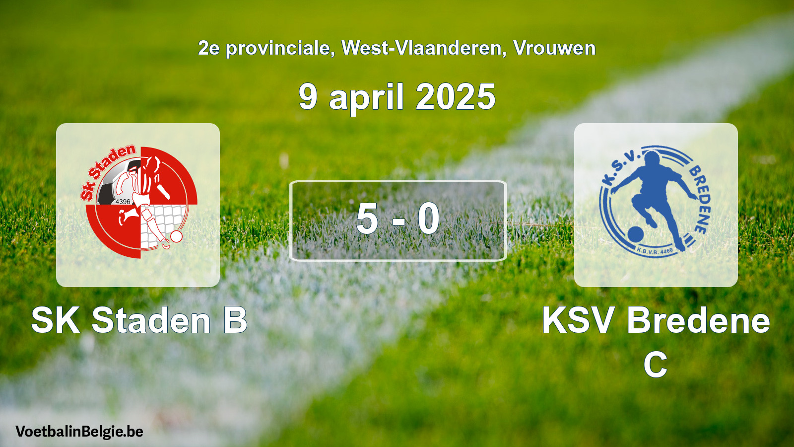 Gespeelde wedstrijd vrouwenvoetbal: SK Staden B - KSV Bredene C 5 - 0 (9 april 2025)
