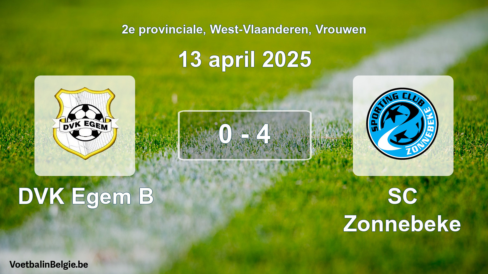 Played match women football: DVK Egem B - SC Zonnebeke 0 - 4 (13 April 2025)