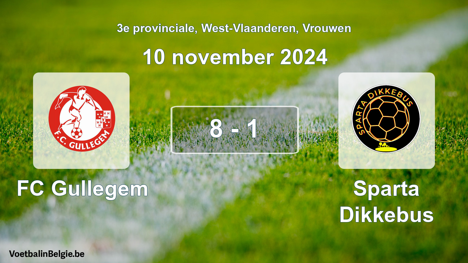 Gespeelde wedstrijd vrouwenvoetbal: FC Gullegem - Sparta Dikkebus 8 - 1 (10 november 2024)